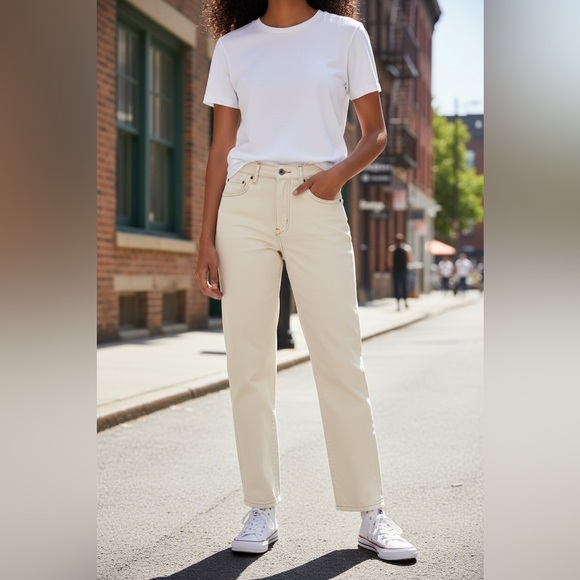 Veronica Beard Blake Classic Straight High Rise Jeans In Cream Size 31 Cotton